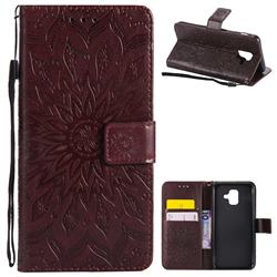 Embossing Sunflower Leather Wallet Case for Samsung Galaxy A6 (2018) - Brown