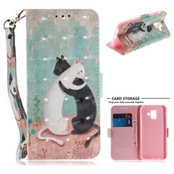Black and White Cat 3D Painted Leather Wallet Phone Case for Samsung Galaxy A6 (2018)