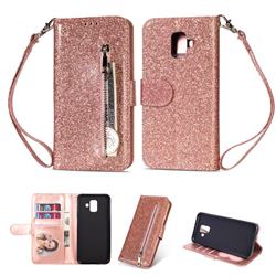 Glitter Shine Leather Zipper Wallet Phone Case for Samsung Galaxy A6 (2018) - Pink