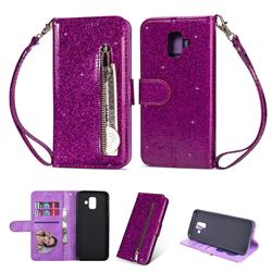 Glitter Shine Leather Zipper Wallet Phone Case for Samsung Galaxy A6 (2018) - Purple