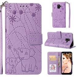 Embossing Fireworks Elephant Leather Wallet Case for Samsung Galaxy A6 (2018) - Purple