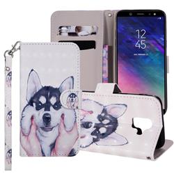 Husky Dog 3D Painted Leather Phone Wallet Case Cover for Samsung Galaxy A6 (2018)