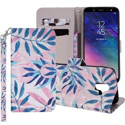 Green Leaf 3D Painted Leather Phone Wallet Case Cover for Samsung Galaxy A6 (2018)