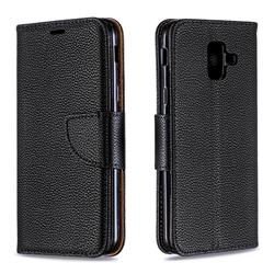 Classic Luxury Litchi Leather Phone Wallet Case for Samsung Galaxy A6 (2018) - Black