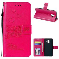Embossing Owl Couple Flower Leather Wallet Case for Samsung Galaxy A6 (2018) - Red