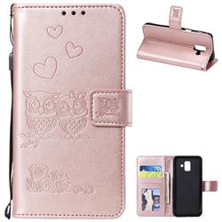 Embossing Owl Couple Flower Leather Wallet Case for Samsung Galaxy A6 (2018) - Rose Gold