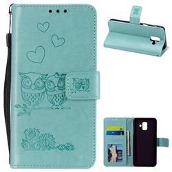 Embossing Owl Couple Flower Leather Wallet Case for Samsung Galaxy A6 (2018) - Green