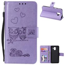 Embossing Owl Couple Flower Leather Wallet Case for Samsung Galaxy A6 (2018) - Purple
