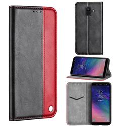 Classic Business Ultra Slim Magnetic Sucking Stitching Flip Cover for Samsung Galaxy A6 (2018) - Red