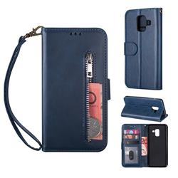 Retro Calfskin Zipper Leather Wallet Case Cover for Samsung Galaxy A6 (2018) - Blue