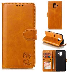 Embossing Happy Cat Leather Wallet Case for Samsung Galaxy A6 (2018) - Yellow