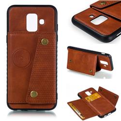 Retro Multifunction Card Slots Stand Leather Coated Phone Back Cover for Samsung Galaxy A6 (2018) - Brown