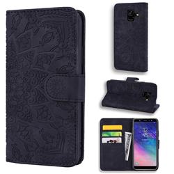 Retro Embossing Mandala Flower Leather Wallet Case for Samsung Galaxy A6 (2018) - Black