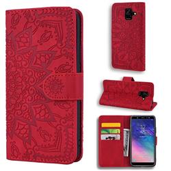 Retro Embossing Mandala Flower Leather Wallet Case for Samsung Galaxy A6 (2018) - Red