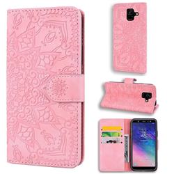 Retro Embossing Mandala Flower Leather Wallet Case for Samsung Galaxy A6 (2018) - Pink