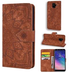 Retro Embossing Mandala Flower Leather Wallet Case for Samsung Galaxy A6 (2018) - Brown