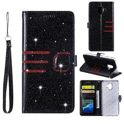 Retro Stitching Glitter Leather Wallet Phone Case for Samsung Galaxy A6 (2018) - Black