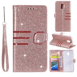 Retro Stitching Glitter Leather Wallet Phone Case for Samsung Galaxy A6 (2018) - Rose Gold