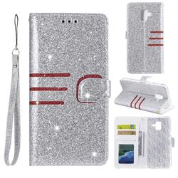 Retro Stitching Glitter Leather Wallet Phone Case for Samsung Galaxy A6 (2018) - Silver
