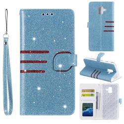 Retro Stitching Glitter Leather Wallet Phone Case for Samsung Galaxy A6 (2018) - Blue