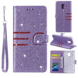 Retro Stitching Glitter Leather Wallet Phone Case for Samsung Galaxy A6 (2018) - Purple
