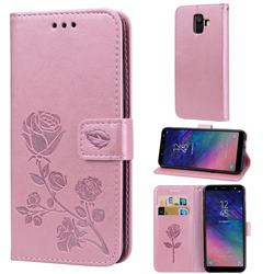 Embossing Rose Flower Leather Wallet Case for Samsung Galaxy A6 (2018) - Rose Gold
