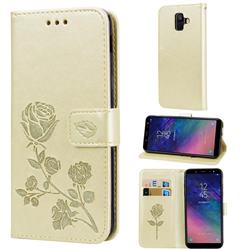 Embossing Rose Flower Leather Wallet Case for Samsung Galaxy A6 (2018) - Golden