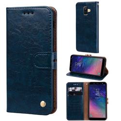 Luxury Retro Oil Wax PU Leather Wallet Phone Case for Samsung Galaxy A6 (2018) - Sapphire