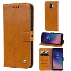 Luxury Retro Oil Wax PU Leather Wallet Phone Case for Samsung Galaxy A6 (2018) - Orange Yellow