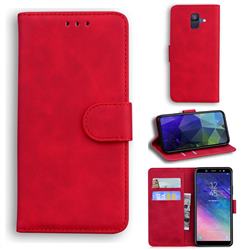 Retro Classic Skin Feel Leather Wallet Phone Case for Samsung Galaxy A6 (2018) - Red