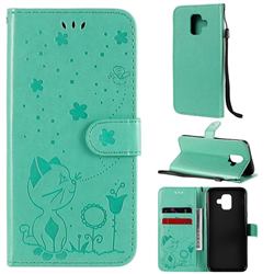 Embossing Bee and Cat Leather Wallet Case for Samsung Galaxy A6 (2018) - Green