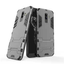 Armor Premium Tactical Grip Kickstand Shockproof Dual Layer Rugged Hard Cover for Samsung Galaxy A6 Plus (2018) - Gray