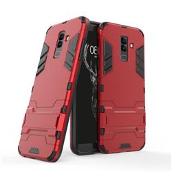 Armor Premium Tactical Grip Kickstand Shockproof Dual Layer Rugged Hard Cover for Samsung Galaxy A6 Plus (2018) - Wine Red