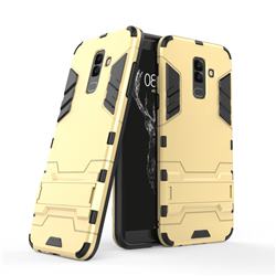 Armor Premium Tactical Grip Kickstand Shockproof Dual Layer Rugged Hard Cover for Samsung Galaxy A6 Plus (2018) - Golden