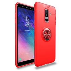 Auto Focus Invisible Ring Holder Soft Phone Case for Samsung Galaxy A6 Plus (2018) - Red