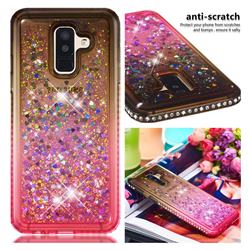 Diamond Frame Liquid Glitter Quicksand Sequins Phone Case for Samsung Galaxy A6 Plus (2018) - Gray Pink