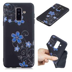 Little Blue Flowers 3D Embossed Relief Black TPU Cell Phone Back Cover for Samsung Galaxy A6 Plus (2018)