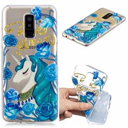 Blue Flower Unicorn Clear Varnish Soft Phone Back Cover for Samsung Galaxy A6 Plus (2018)