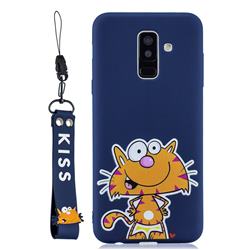 Blue Cute Cat Soft Kiss Candy Hand Strap Silicone Case for Samsung Galaxy A6 Plus (2018)