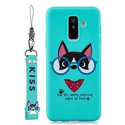 Green Glasses Dog Soft Kiss Candy Hand Strap Silicone Case for Samsung Galaxy A6 Plus (2018)
