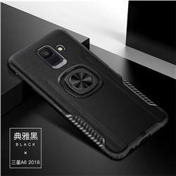 Knight Armor Anti Drop PC + Silicone Invisible Ring Holder Phone Cover for Samsung Galaxy A6 Plus (2018) - Black