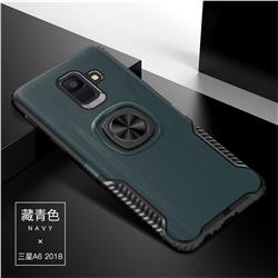 Knight Armor Anti Drop PC + Silicone Invisible Ring Holder Phone Cover for Samsung Galaxy A6 Plus (2018) - Navy