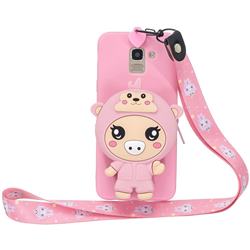 Pink Pig Neck Lanyard Zipper Wallet Silicone Case for Samsung Galaxy A6 Plus (2018)