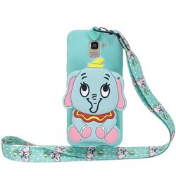Blue Elephant Neck Lanyard Zipper Wallet Silicone Case for Samsung Galaxy A6 Plus (2018)