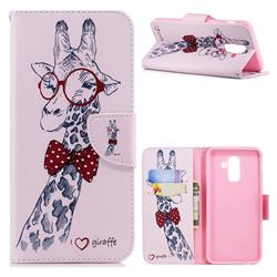 Glasses Giraffe Leather Wallet Case for Samsung Galaxy A6 Plus (2018)