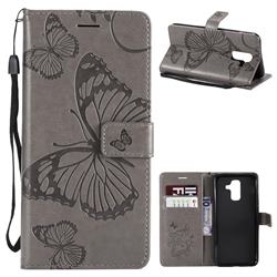 Embossing 3D Butterfly Leather Wallet Case for Samsung Galaxy A6 Plus (2018) - Gray