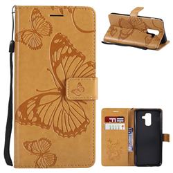 Embossing 3D Butterfly Leather Wallet Case for Samsung Galaxy A6 Plus (2018) - Yellow