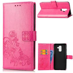 Embossing Imprint Four-Leaf Clover Leather Wallet Case for Samsung Galaxy A6 Plus (2018) - Rose