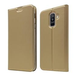 Ultra Slim Card Magnetic Automatic Suction Leather Wallet Case for Samsung Galaxy A6 Plus (2018) - Champagne