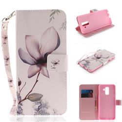 Magnolia Flower Hand Strap Leather Wallet Case for Samsung Galaxy A6 Plus (2018)